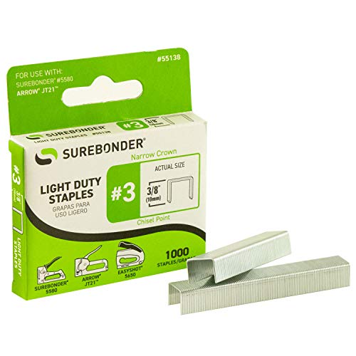 Surebonder 55138 Light Duty 3/8-Inch Leg Length, .441-Inch Crown Staples, Arrow JT21 Type, 1000 Count - Image 2