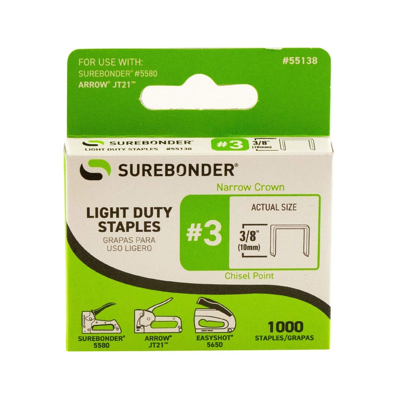 Surebonder 55138 Light Duty 3/8-Inch Leg Length, .441-Inch Crown Staples, Arrow JT21 Type, 1000 Count - Image 4