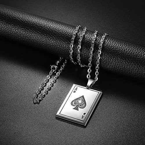 OIDEA Ace of Spades Necklace for Men: Stainlss Steel Necklace Good Luck Poker Card Pendant Necklace Hip Hop Rock Jewelry Gift for Mens Womens, 22 Inch Chain - Image 2