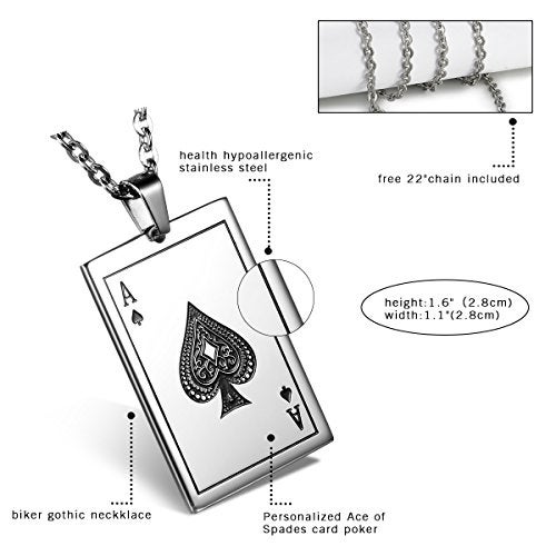 OIDEA Ace of Spades Necklace for Men: Stainlss Steel Necklace Good Luck Poker Card Pendant Necklace Hip Hop Rock Jewelry Gift for Mens Womens, 22 Inch Chain - Image 3