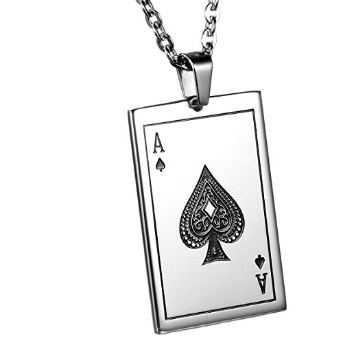 OIDEA Ace of Spades Necklace for Men: Stainlss Steel Necklace Good Luck Poker Card Pendant Necklace Hip Hop Rock Jewelry Gift for Mens Womens, 22 Inch Chain - Image 1