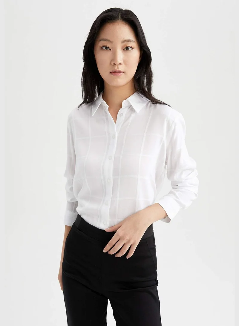 ديفاكتو Elastic Hem Long Sleeve Regular Fit Shirt Neck Top