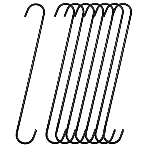 Bercoor 8 Pack 11.8 inch Extra Large S Hooks Black Heavy Duty Plant Hanging Hooks Long S Shaped Extension Hooks for Kitchenware, Pots, Utensils, Plants, Wardrobe, Gardening Tools, Clothes - Image 1
