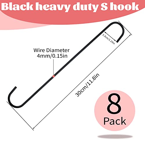 Bercoor 8 Pack 11.8 inch Extra Large S Hooks Black Heavy Duty Plant Hanging Hooks Long S Shaped Extension Hooks for Kitchenware, Pots, Utensils, Plants, Wardrobe, Gardening Tools, Clothes - Image 2