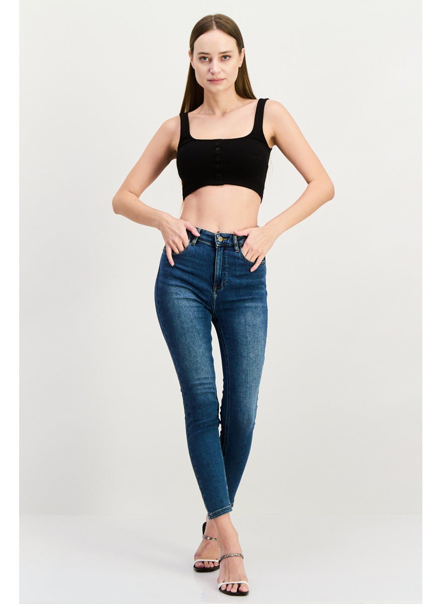 Scotch & Soda - Women Slim Fit Washed Stretchable The Keeper Jeans, Blue - Image 1