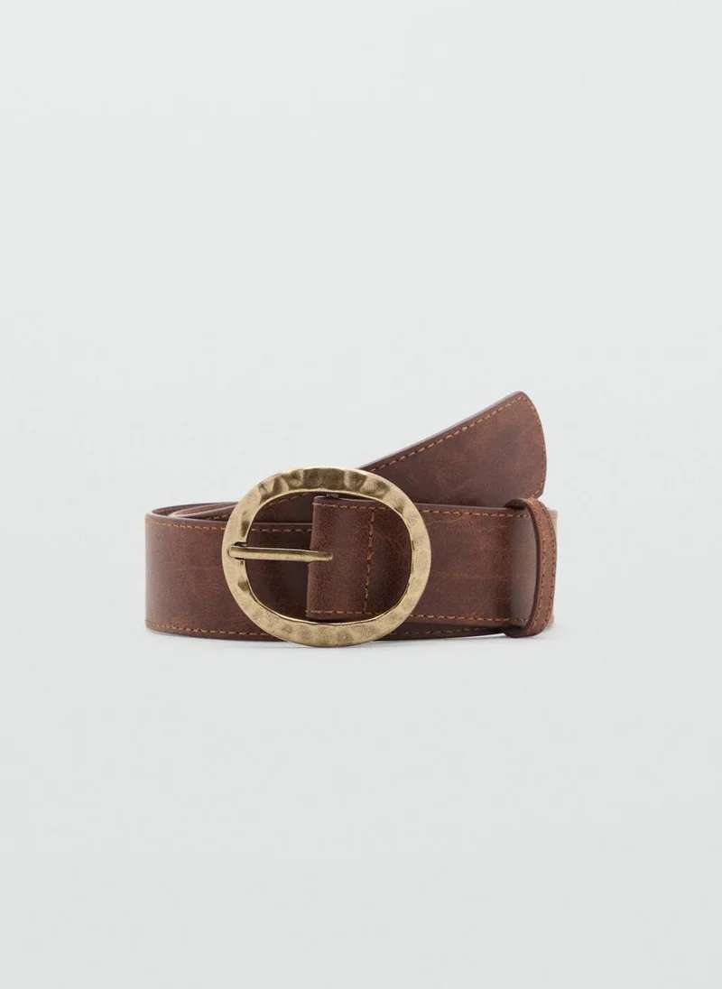 مانجو Textured belt with round buckle