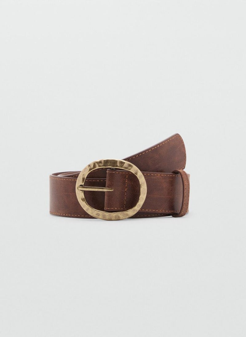 MANGO Textured belt with round buckle - Image 1