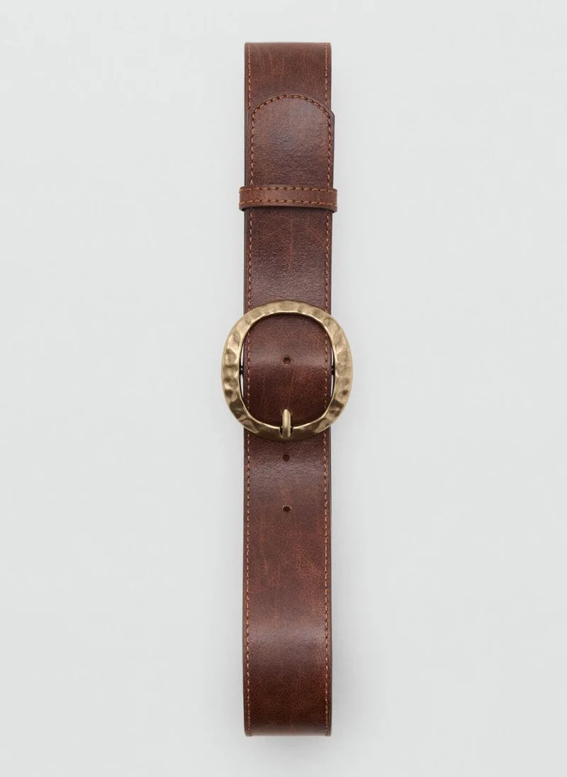 MANGO Textured belt with round buckle