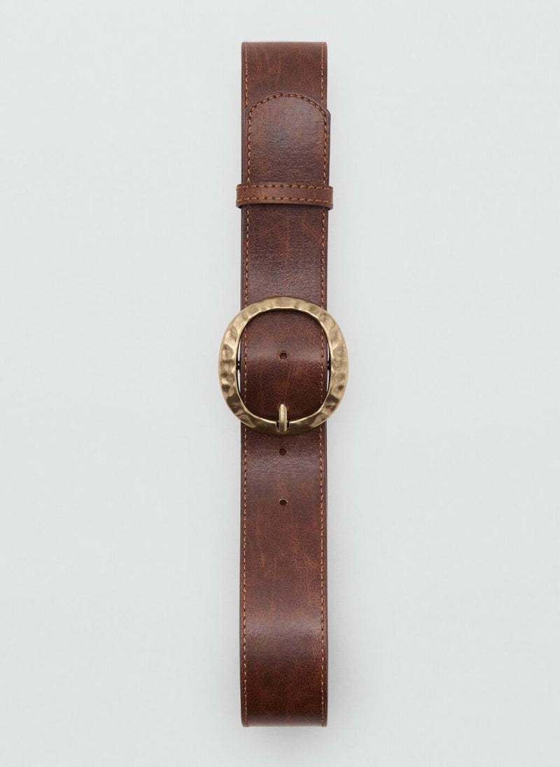 MANGO Textured belt with round buckle - Image 4