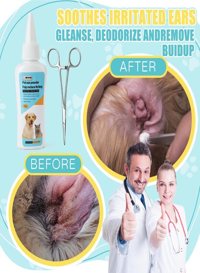 بودرة أذن الكلاب من أومي جيم ٥٠ غرام - علاج التهابات أذن الكلاب مع أداة إزالة شعر الأذن - بودرة أذن للحيوانات الأليفة - تساعد على إزالة الشمع والحفاظ على نظافة وجفاف الأذنين - Image 2