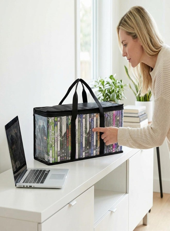 Fasmov 6 Pcs DVD Storage Bags Hold up to 240 DVDs (40 Each Bag), Water Resistant DVD Holder Case with Handles, Transparent PVC Media Storage for DVDs, CDs, Video Games, Books, Black - Image 5