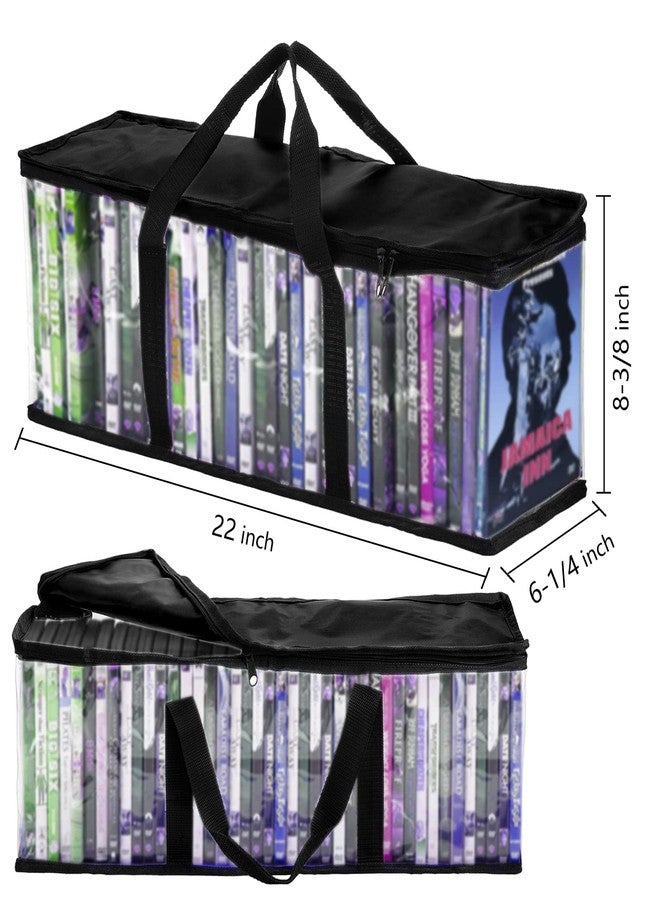 Fasmov 6 Pcs DVD Storage Bags Hold up to 240 DVDs (40 Each Bag), Water Resistant DVD Holder Case with Handles, Transparent PVC Media Storage for DVDs, CDs, Video Games, Books, Black - Image 2