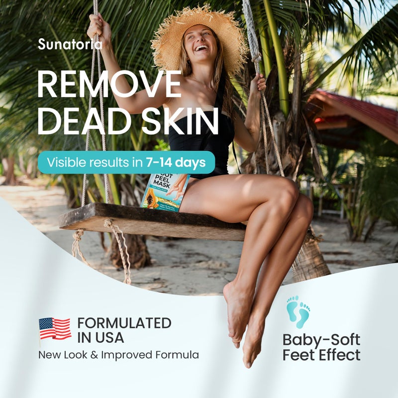 SUNATORIA Foot Peeling Mask for Dead Skin Remover & Deep Moisturize | 2 Pairs | Dermatologically Tested - Foot Peel Mask for Dry Cracked Feet - Foot Mask make Soft Baby Feet for Men & Women | Aloe Vera - Image 2