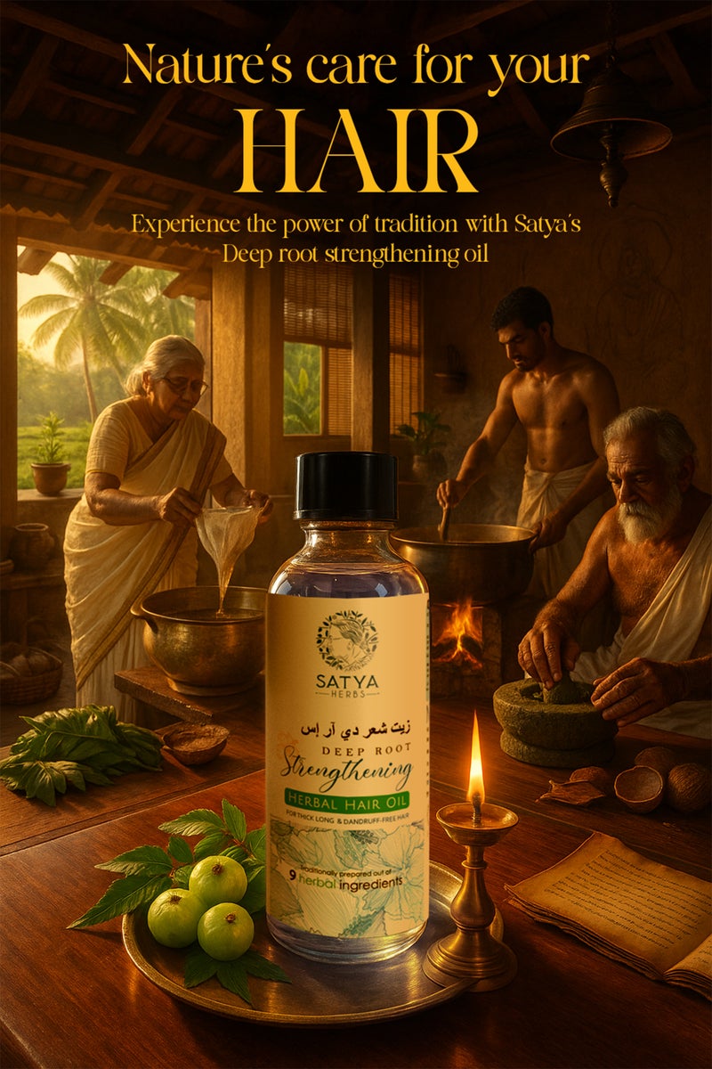 SATYA HERBS 100ML Deep Root Strengthening Herbal Hair Oil,Ayurvedic Hair Oil,Natural Hair Care Oil,Indian Kerala Ayurvedic Hair Oil Organic Pure Natural Hair Growth Oil Anti-Dandruff Oil Hair Loss Treatment Hair Root Nourishing Herbal Oil for Men and Women - Image 2