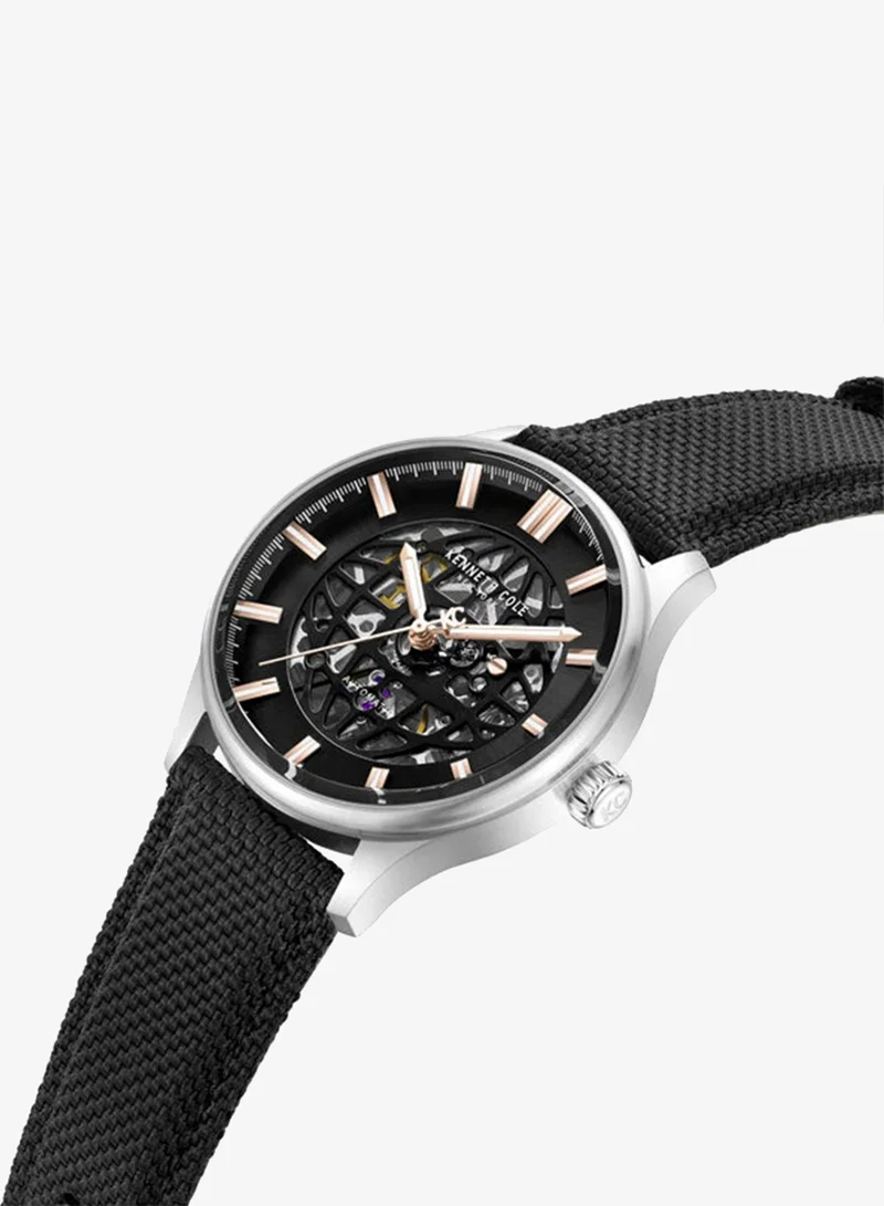 كينيث كول نيو يورك Black Dial Leather Strap Multifunction Watch for Men, 43.5mm