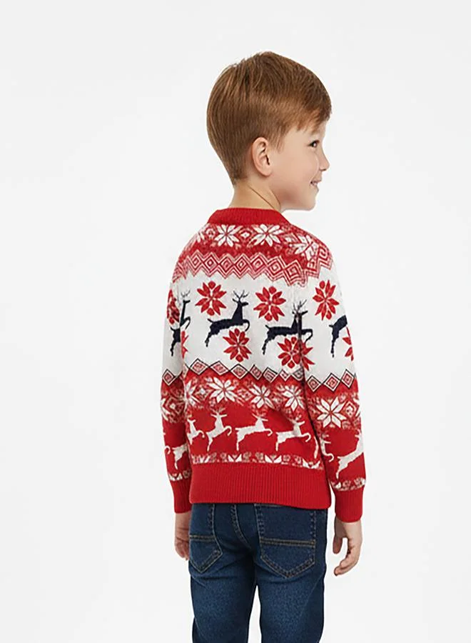 babyqlo Kids Red Reindeer Fair Isle Christmas Sweater