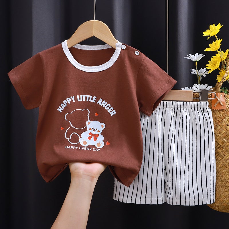 طقم تي شيرت قطن للأطفال - وصول جديد K007 - أكمام قصيرة باللون الوردي - Image 2