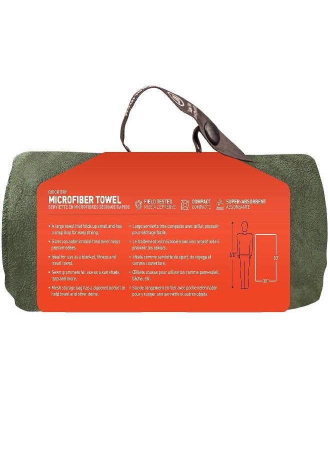 Gear Aid - Aid Quick Dry Microfiber Towel For Travel, Camping And Sports, Od Green, L, 30” X 50” - Image 1