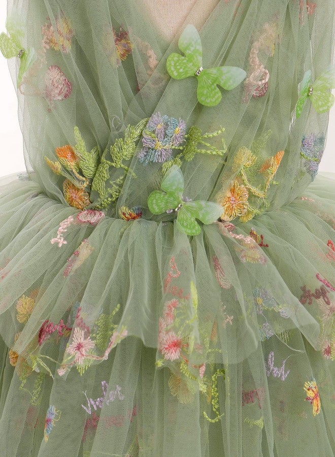 IMEKIS Toddler Girls Butterfly Birthday Dress Rainbow Tulle Formal Wedding Party Ruffle Tutu Dresses Photo Shoot, Sage Green Floral, 2-3 Years - Image 2
