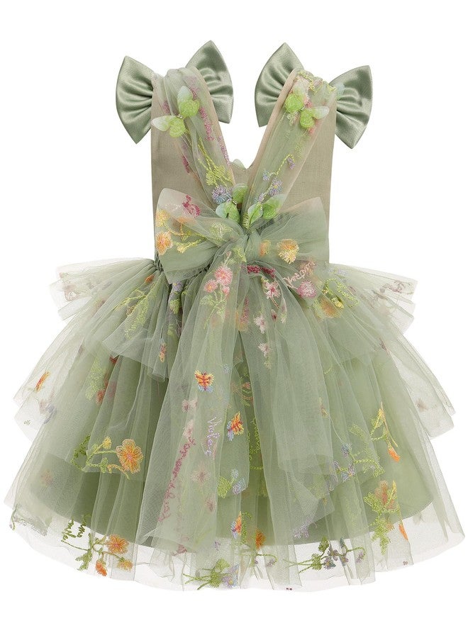 IMEKIS Toddler Girls Butterfly Birthday Dress Rainbow Tulle Formal Wedding Party Ruffle Tutu Dresses Photo Shoot, Sage Green Floral, 2-3 Years - Image 3