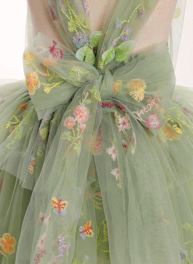 IMEKIS Toddler Girls Butterfly Birthday Dress Rainbow Tulle Formal Wedding Party Ruffle Tutu Dresses Photo Shoot, Sage Green Floral, 2-3 Years - Image 4