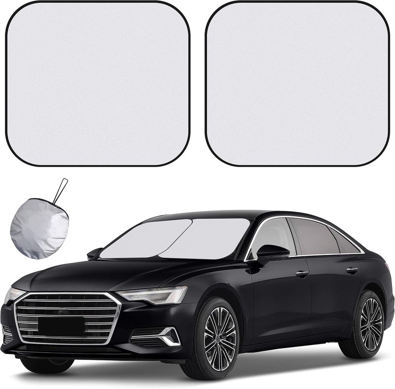 Loiyadn Windshield Sun Shade - 2 Piece Car Sun Shade Windshield, Foldable Car Shade Front Windshield with Reflective Fabric Blocks Sun and Keeps Your Vehicle Cool, for Most Sedans SUV and Trucks - Medium - Image 1