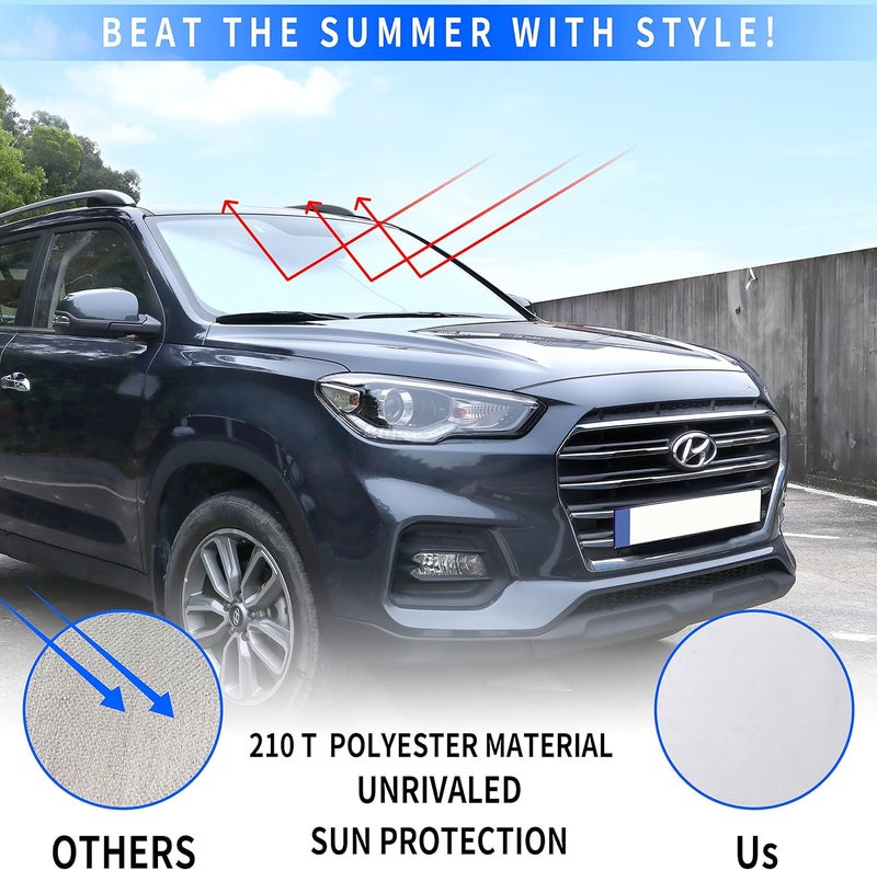 Loiyadn Windshield Sun Shade - 2 Piece Car Sun Shade Windshield, Foldable Car Shade Front Windshield with Reflective Fabric Blocks Sun and Keeps Your Vehicle Cool, for Most Sedans SUV and Trucks - Medium - Image 2