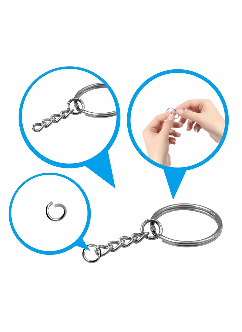 KASTWAVE - 100 Pack Bulk Keyring Set Split Key Chain Rings with 1 inch Large Chains Heavy Duty Metal Keychain Ring Easy to Use Open Jump Rings Strong Small Round DIY Jewelry Making Keyrings Kit - Image 1