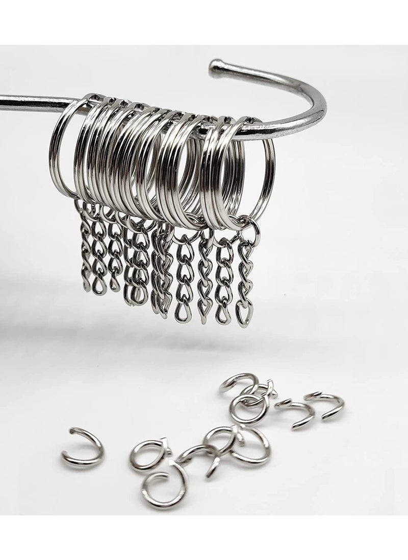 KASTWAVE - 100 Pack Bulk Keyring Set Split Key Chain Rings with 1 inch Large Chains Heavy Duty Metal Keychain Ring Easy to Use Open Jump Rings Strong Small Round DIY Jewelry Making Keyrings Kit - Image 1