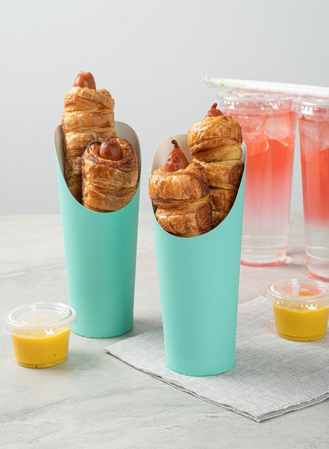 Restaurantware Bio Tek 16 Ounce French Fry Containers 100 Disposable Charcuterie Cups - Incline Design Round Turquoise Paper French Fry Cups Stackable For Waffles Chips or Popcorn - Image 4