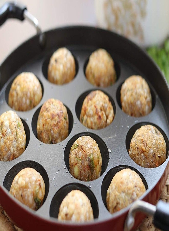 GD G&D 12 Pit Appam Maker Stainless Steel Lid Paniyaram Pan Appam Patra Paniyarakkal Tawa Nonstick Appam Baking Tray Takoyaki Pan Aebleskiver / Ebelskiver Pan - Image 2