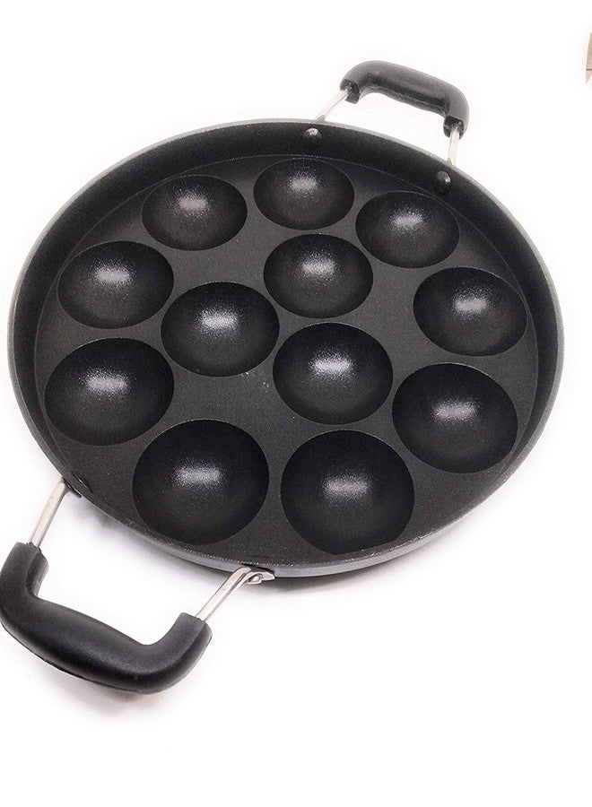 GD G&D 12 Pit Appam Maker Stainless Steel Lid Paniyaram Pan Appam Patra Paniyarakkal Tawa Nonstick Appam Baking Tray Takoyaki Pan Aebleskiver / Ebelskiver Pan - Image 1