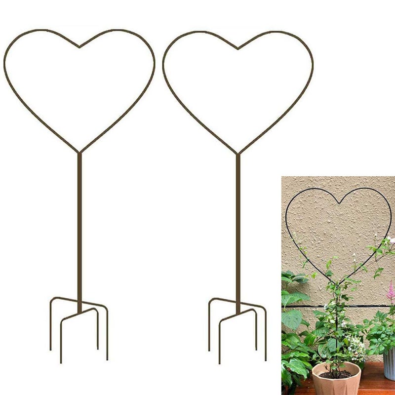 XMRSOY 2 Pack 34Inch Garden Trellis for Climbing Plants, Meatal Heart Shape Plant Support Decorative Plant Trellis Potted Vines Vegetables Flowers Rose Jasmine Pea Clematis Ivy Cucumbers - Image 1