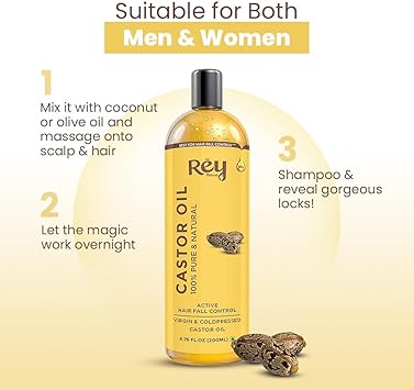 Rey Naturals Rey Naturals ColdPressed 100 Pure Castor Oil Moisturizing Healing For Dry Skin Hair Growth For Skin Hair Care Eyelashes 200ml - Image 5