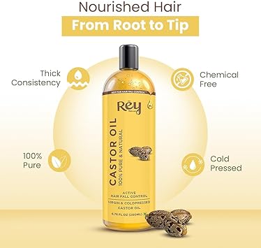 Rey Naturals Rey Naturals ColdPressed 100 Pure Castor Oil Moisturizing Healing For Dry Skin Hair Growth For Skin Hair Care Eyelashes 200ml - Image 2