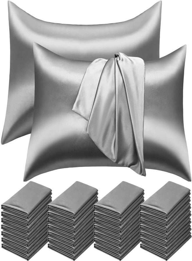 Macarrie 30 Pcs Silk Pillowcase Bulk Queen Satin Pillowcase for Hair and Skin, 20" x 30" Silk Pillow Cases Satin Pillow Case Breathable Cooling with Envelope Closure for Bedding Sleeping Gifts(Grey) - Image 1