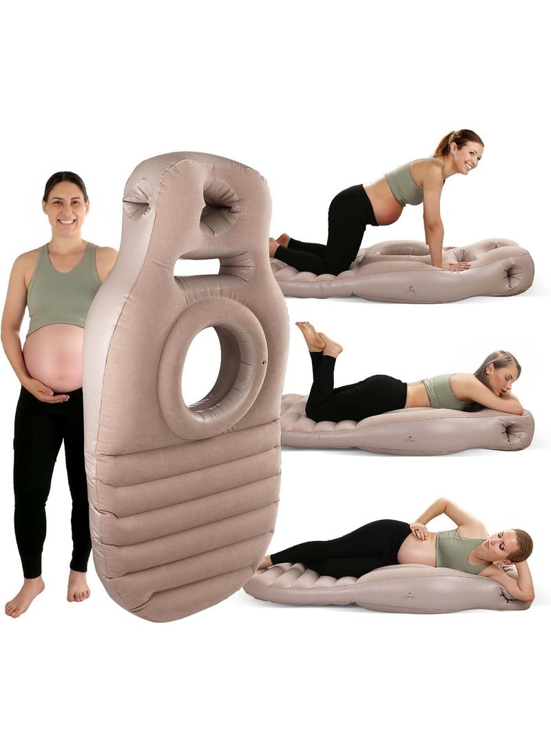 NANAO Inflatable Pregnancy Pillow With an electric air pump, Full Body Maternity Airbed/Float with Hole for Tummy, Comfort for Stomach & Side Sleepers, Relieves Back & Hip Pain Brown - Image 1
