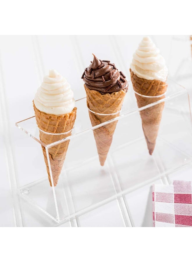Restaurantware Clear Tek Clear Acrylic Ice Cream Cone Holder - 3 slots - 7" x 2 3/4" x 3 1/4" - 1 count box - Image 3