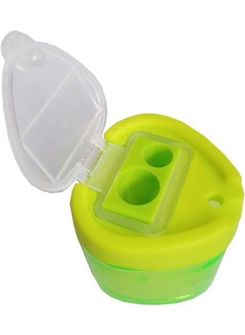 Fixpoint Pencil Sharpener Double Eyed Triangle Green 1 Piece Pencil Sharpener with Container Vibrant Colors Standard Pencil Sharpener Jumbo Pencil Sharpener  - Image 2