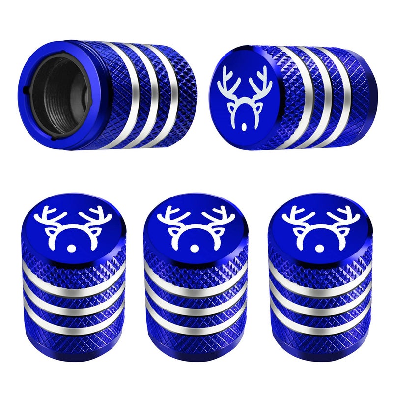 Tire Valve Stem Cap Cover 5 Pack Tire Air Cap Corrosion Resistant Christmas Reindeer Antler Antlers Auto Accessories Decoration for Car Truck Bike Blue