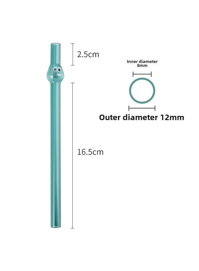 Wholesale Creative Glass Straw Color Big Eyes High Borosilicate Heat-resistant Explosion-proof Straight Tube Household Milk Tea Beverage Straw-Color:Dark Green Big Eye (Decal)-Specifications:12mm * 220mm Straight Pipe - Image 1