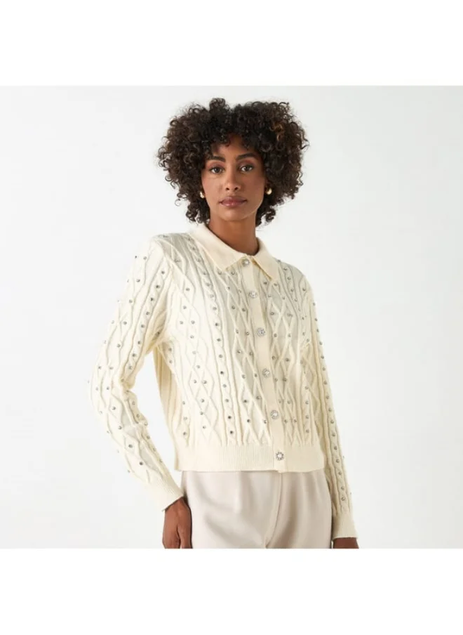 2Xtremz 2Xtremz Embellished Cardigan with Long Sleeves and Button Closure