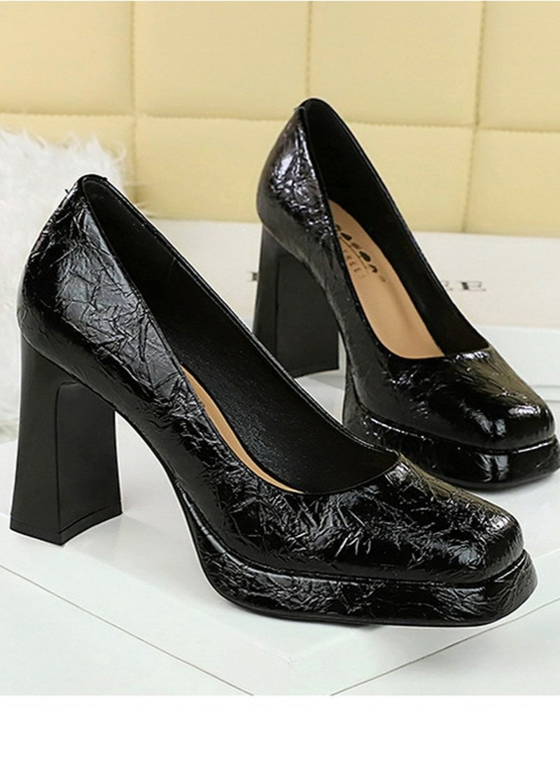 بيج تري منصة المرأة الكعب العالي المربع المغلق إصبع القدم مضخات الأسود - Image 2