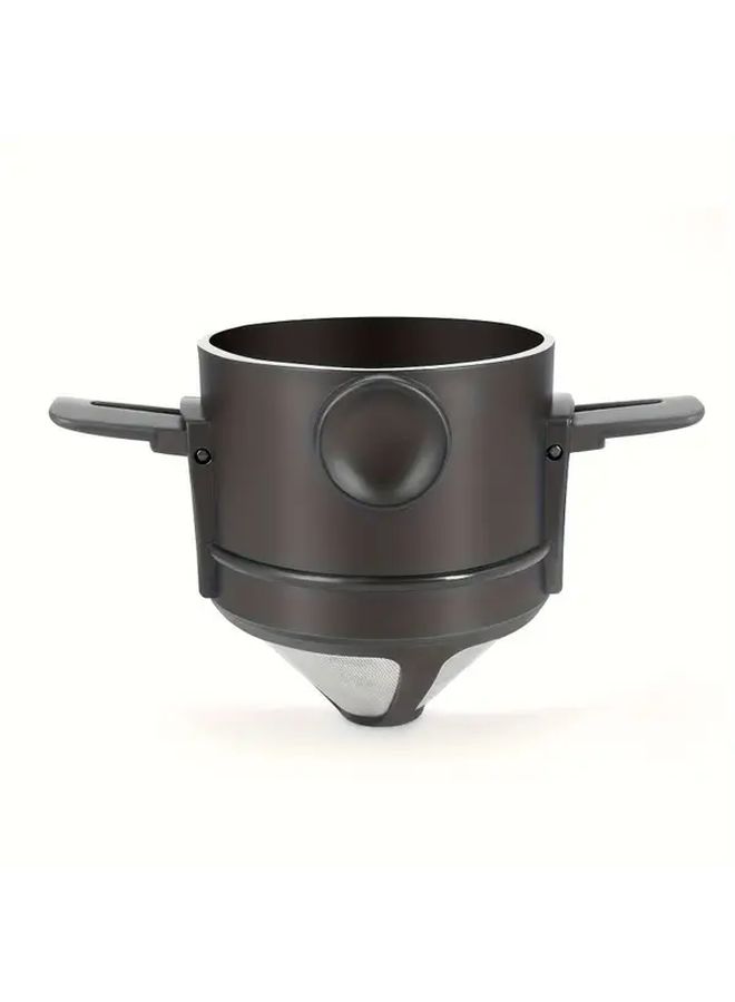 1pc Black Coffee Filter with Cup Holder Stainless Steel Paperless Pour Over Drip Coffee Maker Portable Folding Handle for Home Hotel Office - Image 4
