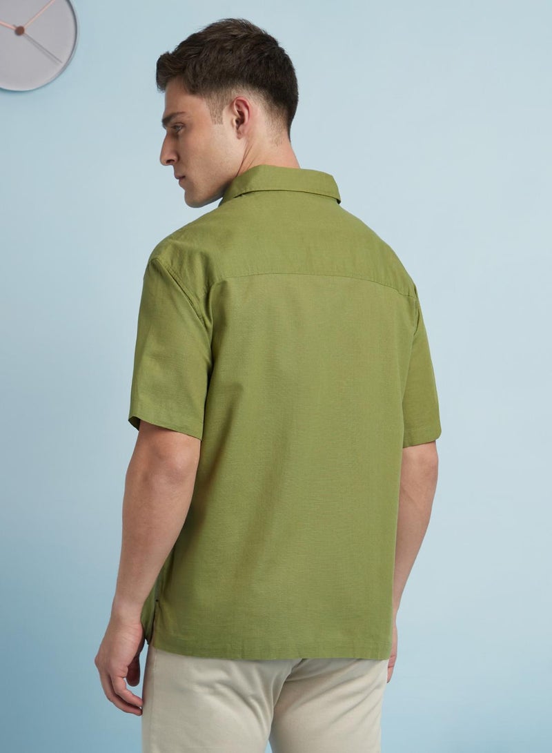 Dennis Lingo Men's Green 100% Cotton Textured Button Down Relaxed Shirt  - Image 3