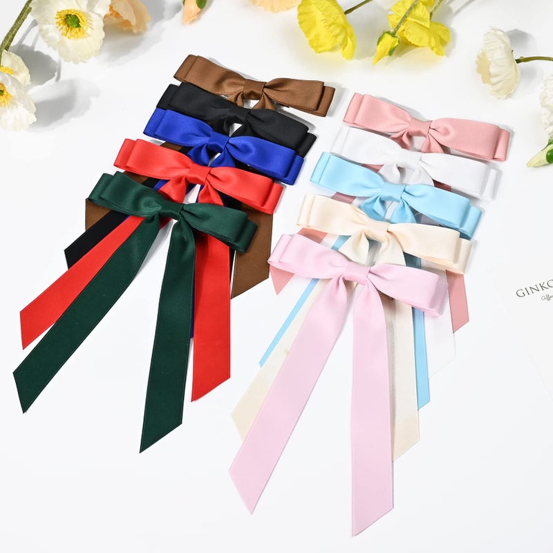 Aileam 10PCS Silky Satin Hair Bows Hair Clip Ribbon Accessories Ponytail Holder Slides Metal Clips French Barrette Hair Bow for Women Girls Toddlers Teens Kids - Image 5