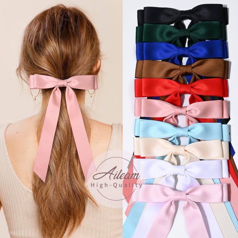 Aileam 10PCS Silky Satin Hair Bows Hair Clip Ribbon Accessories Ponytail Holder Slides Metal Clips French Barrette Hair Bow for Women Girls Toddlers Teens Kids - Image 2