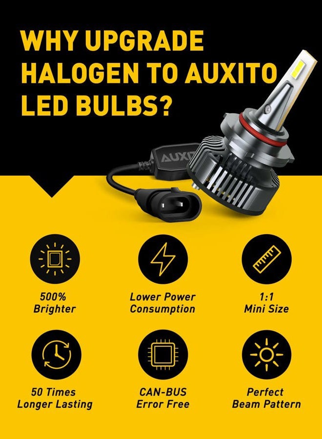 AUXITO 9005 LED Headlight Bulbs Mini Sized CanBus Ready 80W 16,000LM/Pair, AUXITO 9005 (HB3) Headlight LED Bulb Conversion Kit, 6500K Xenon White, Pack of 2 - Image 2