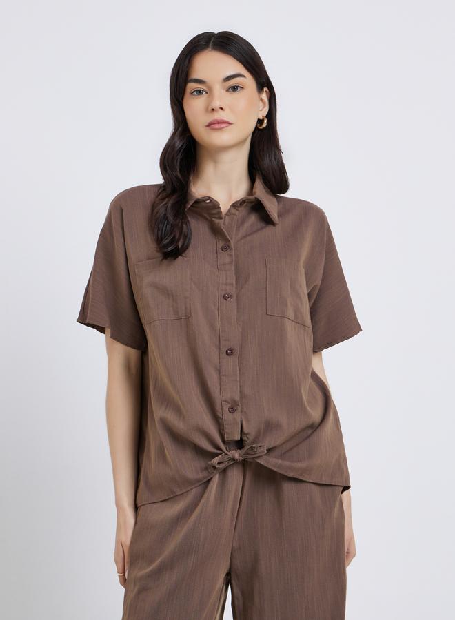 تايك تو طقم قميص وبنطلون بأزرار وتفاصيل عقدتين - Image 2