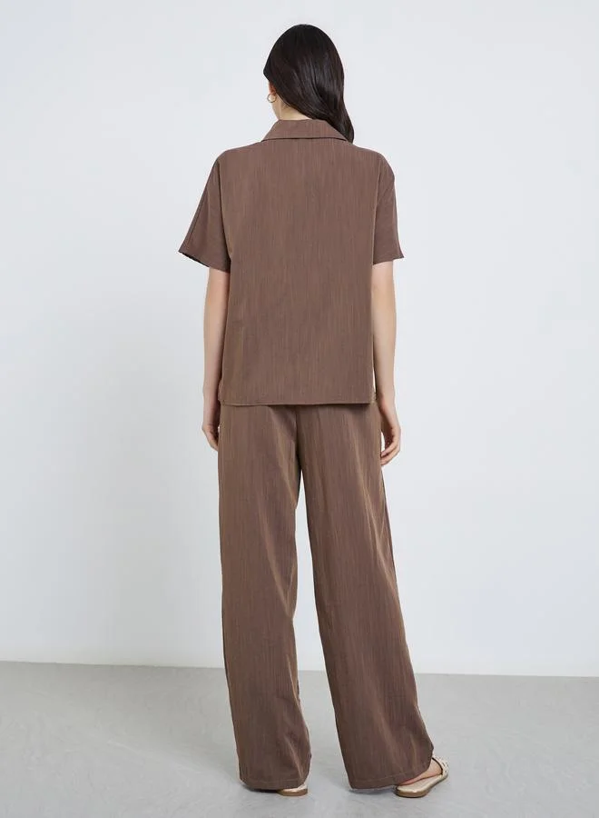 Take Two Take Two Knotted Detail Buttoned Shirt and Pants Co-Ords